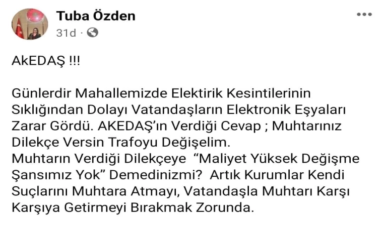 Muhtar Özden'den Akedaş'a sert tepki