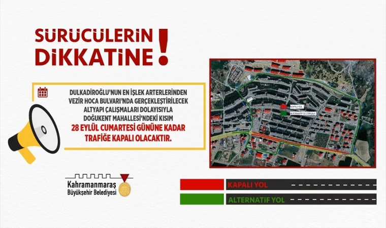 Vezir Hoca Bulvarı Kısmi Olarak 28 Eylül’e Kadar Trafiğe Kapatıldı!