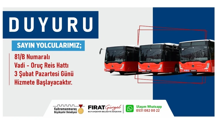 Şehir Merkezinde Yeni Toplu Taşıma Hattı Hizmete Başlıyor