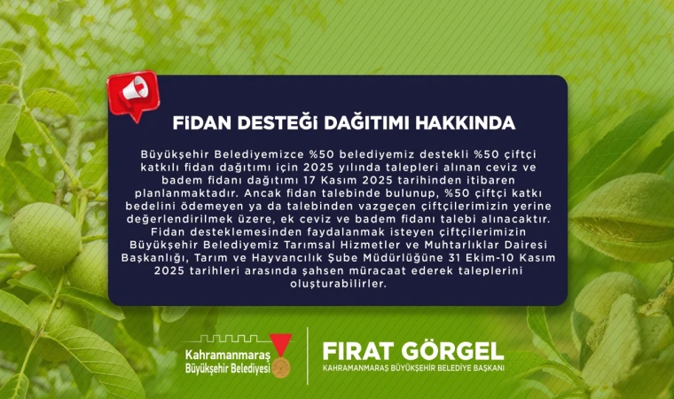 Yüzde 50 Hibeli Fidan Desteğinde Ek Başvurular Alınmaya Başladı