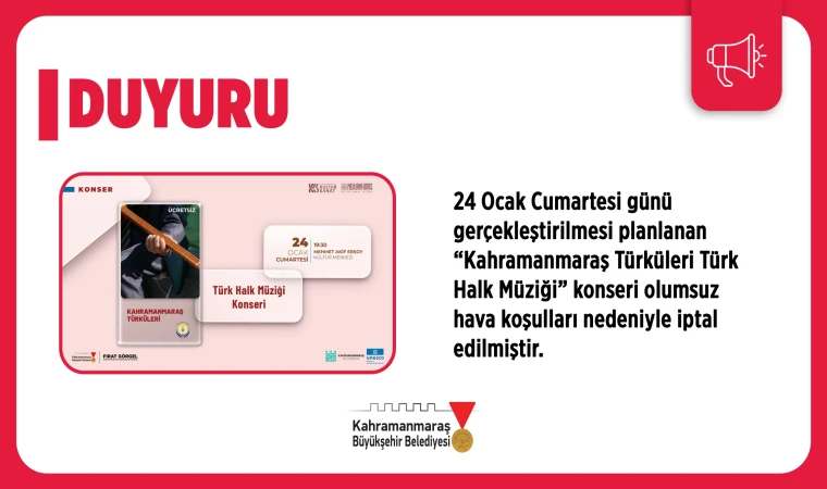 Kahramanmaraş Türküleri Konseri, Olumsuz Hava Koşulları Nedeniyle İptal Edildi