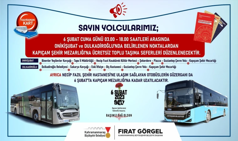 Büyükşehir’den 6 Şubat’ta Mezarlık Ziyaretleri İçin Ücretsiz Ulaşım
