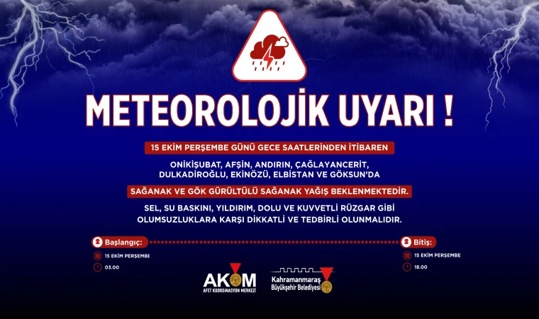 Büyükşehir’den 8 İlçede Kuvvetli Sağanak Uyarısı!