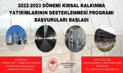2022-2023 Dönemi Kırsal Kalkınma Yatırımlarının Desteklenmesi Programı Ekonomik ve Altyapı Yatırımları Proje Başvuruları Başlıyor