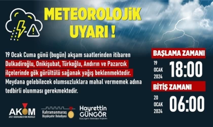 Kahramanmaraş'ta 5 İlçede Sağanak Yağış Uyarısı!