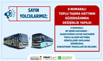 8 Numaralı Toplu Taşıma Hattının Güzergâhında Değişiklik Yapıldı